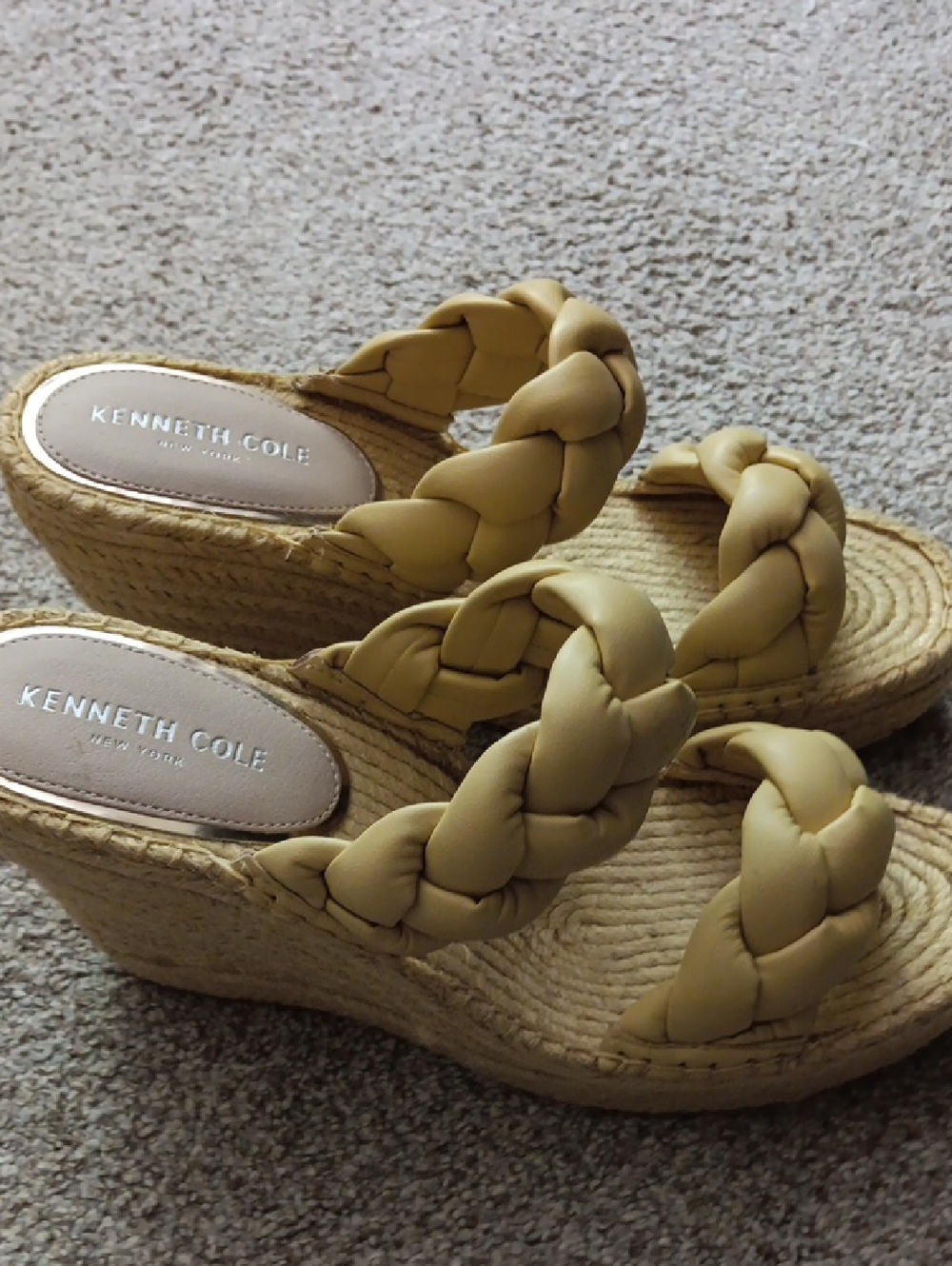 Kenneth Cole Braided Tan Espadrille Wedge Sandals